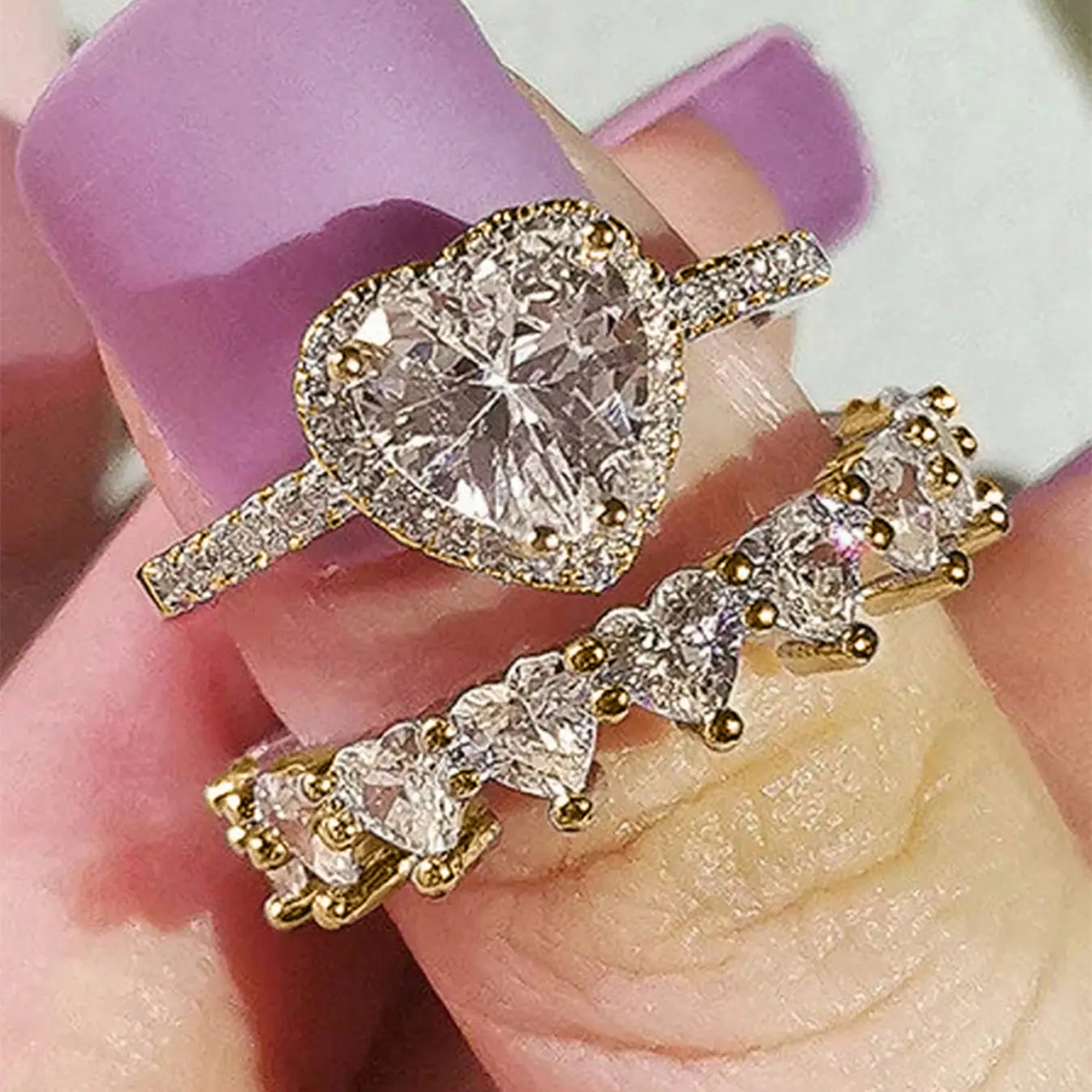 2pc Elegant Heart Ring Set