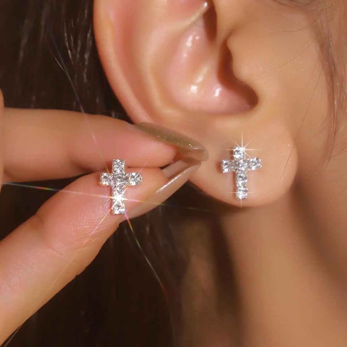 Rhinestone Cross Earrings
