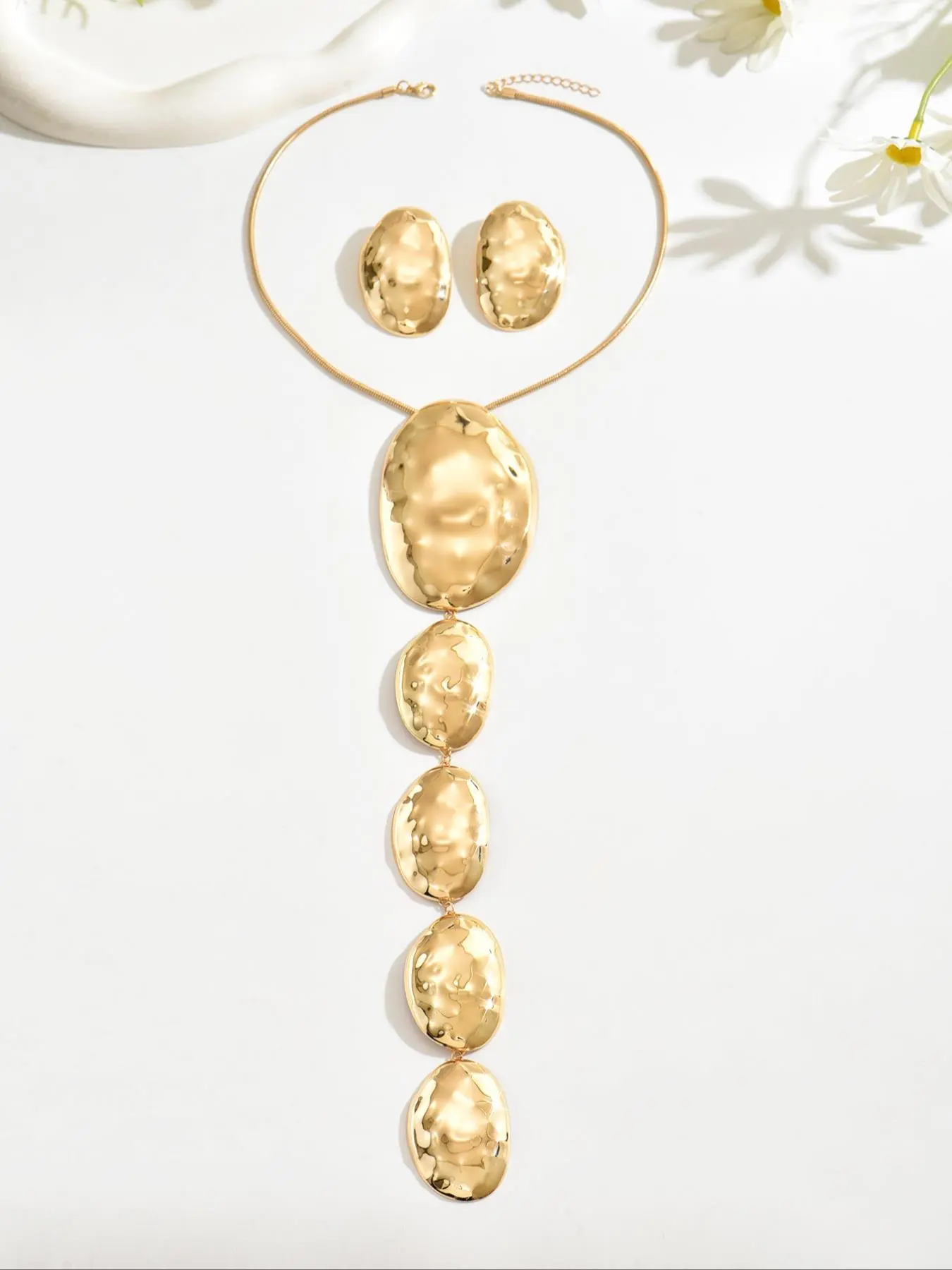 Irregular Oval Necklace Earrings Set