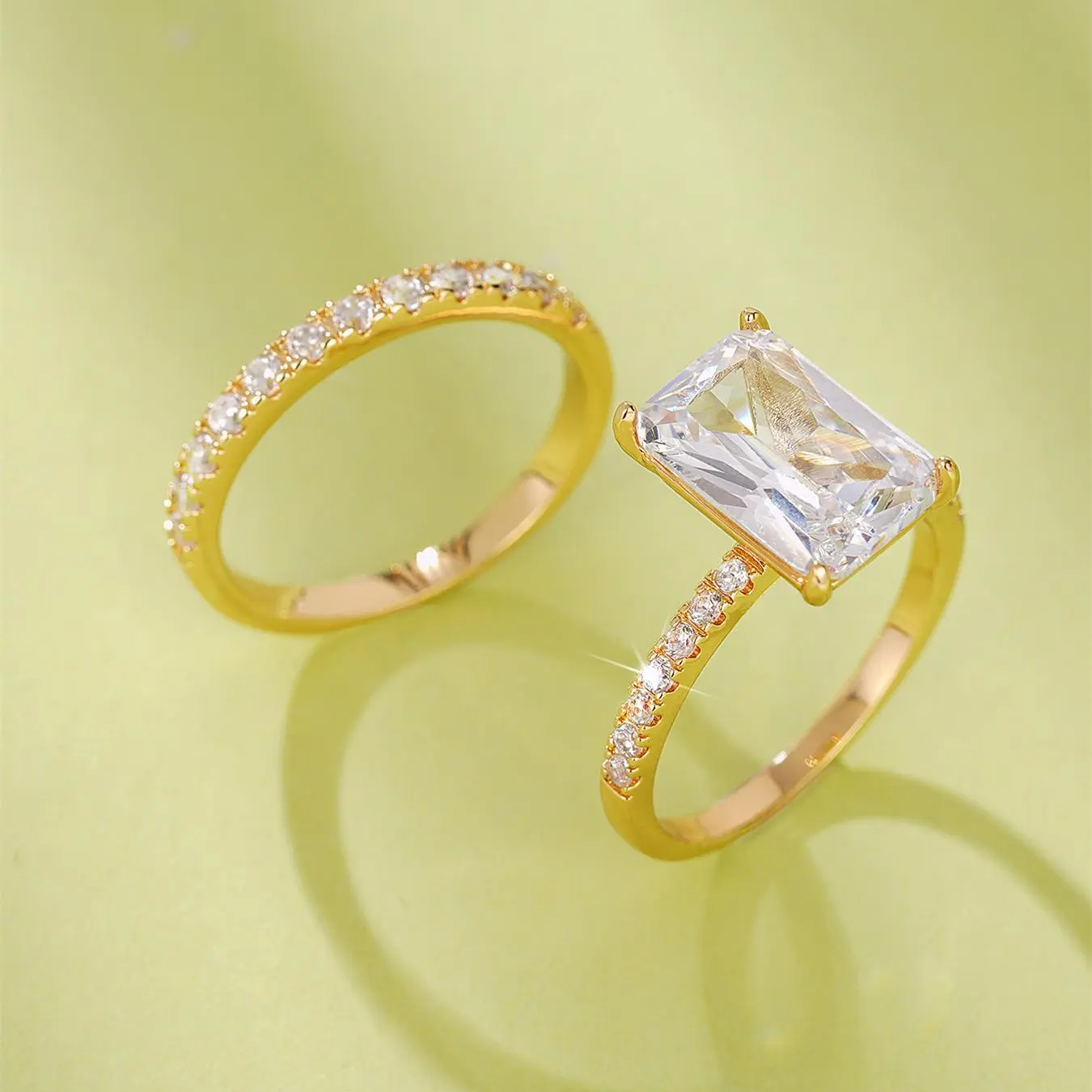 2pc Squared Rhinestone Ring Set