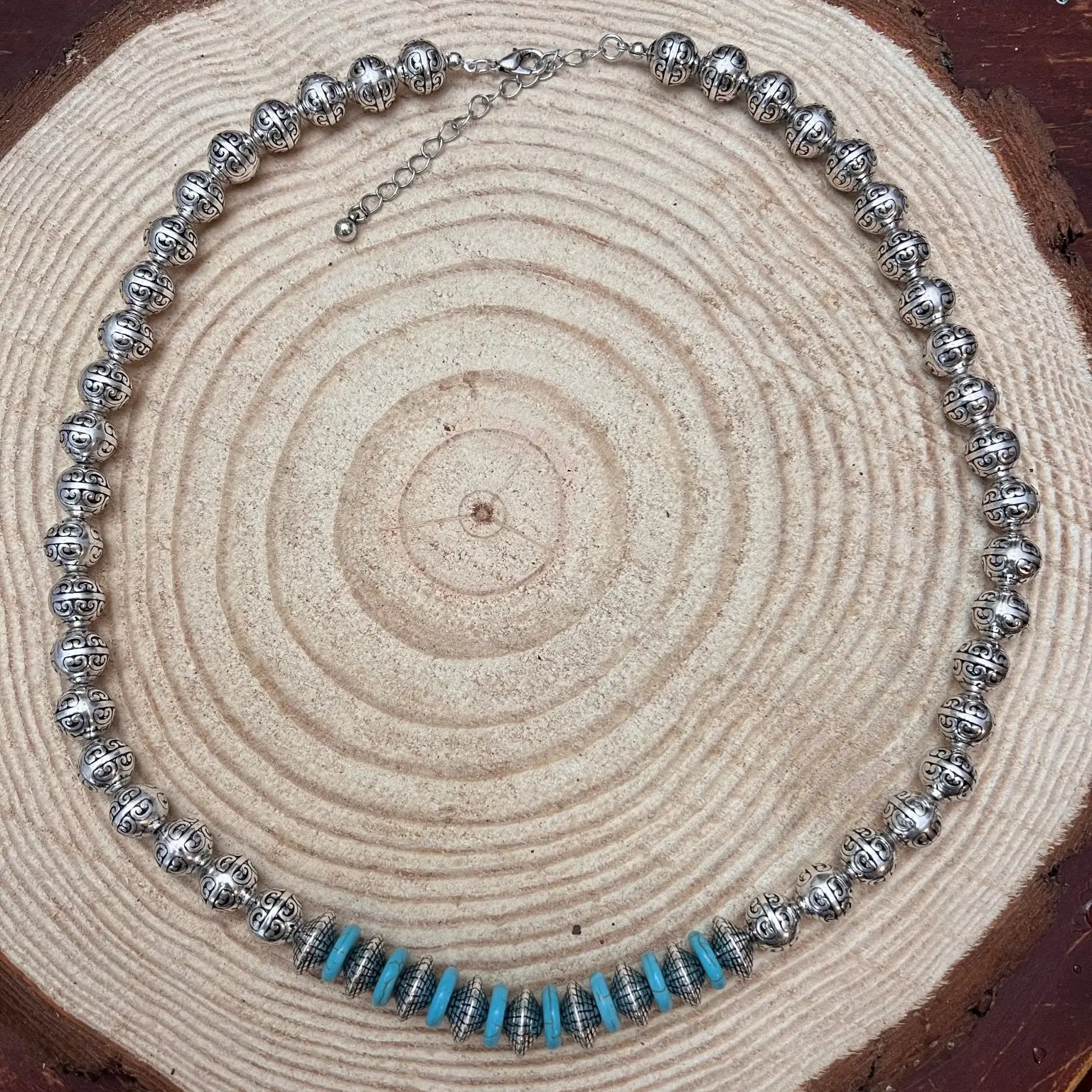Turquoise Silver Pearls Necklace