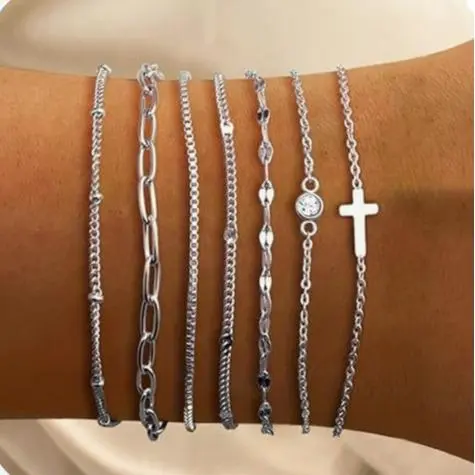 14k 7pc Cross Bracelet Stack