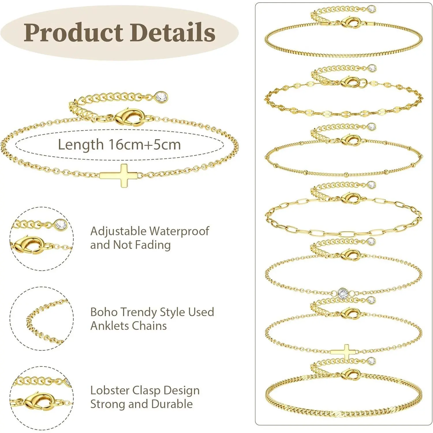14k 7pc Cross Bracelet Stack