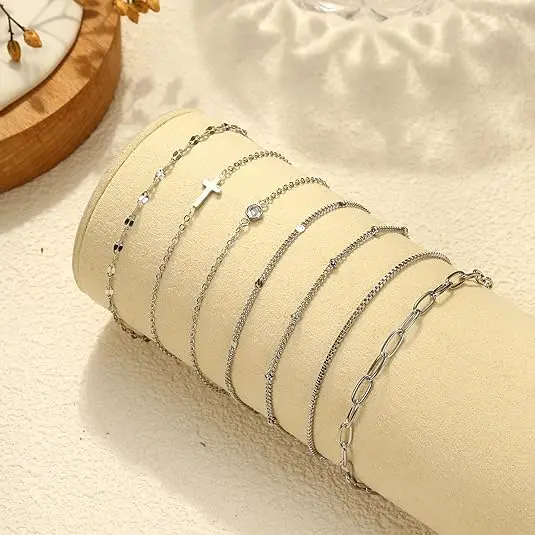 14k 7pc Cross Bracelet Stack