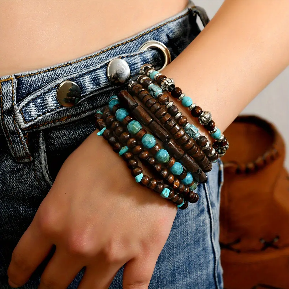 7pc Wooden Boho Bracelet Set