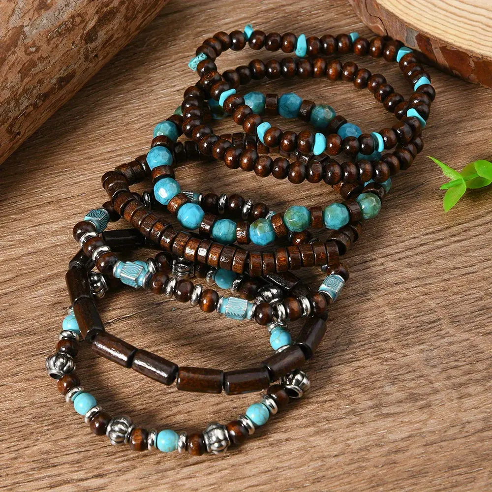 7pc Wooden Boho Bracelet Set