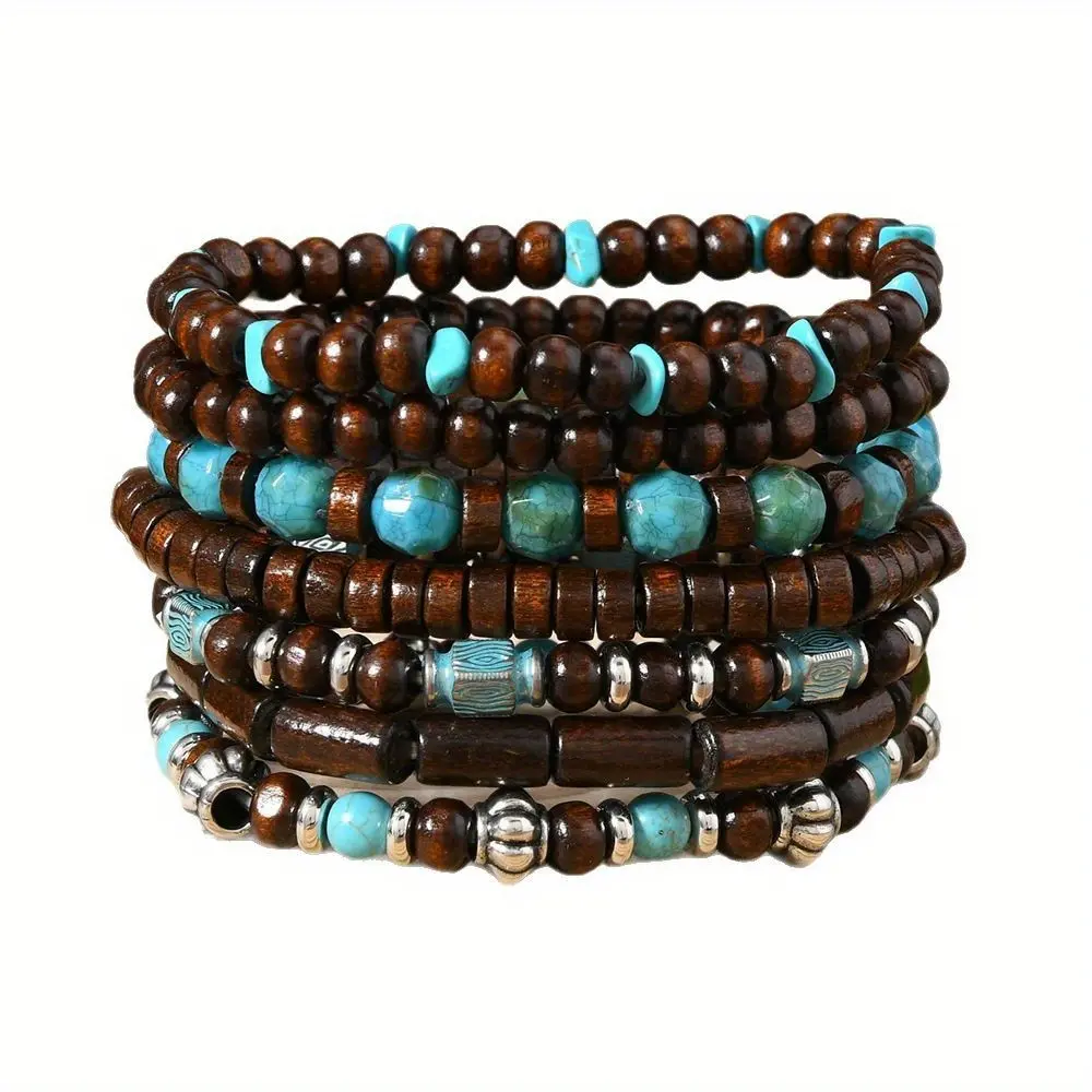 7pc Wooden Boho Bracelet Set
