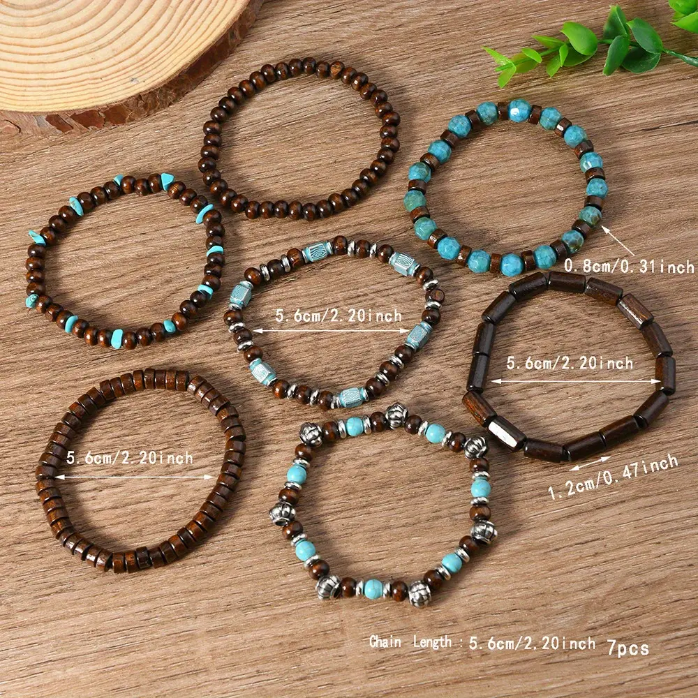 7pc Wooden Boho Bracelet Set