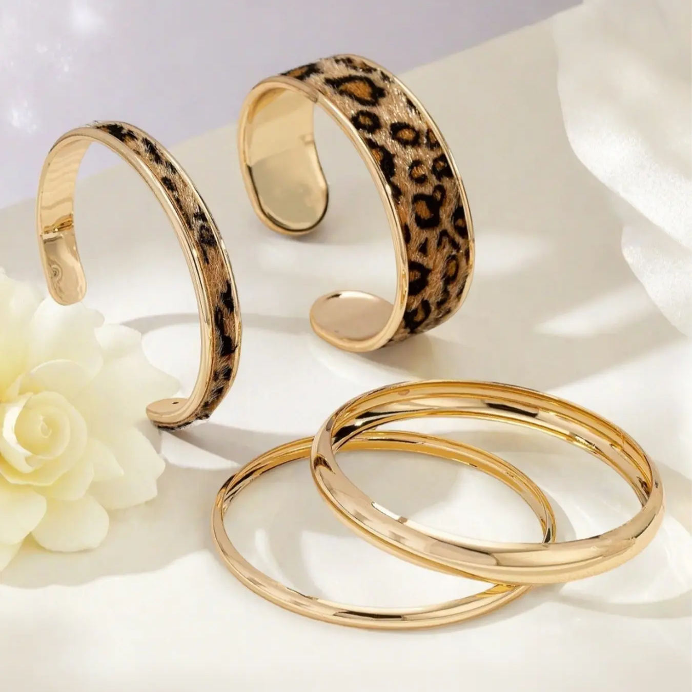 4pc Leopard Print Bracelet Set