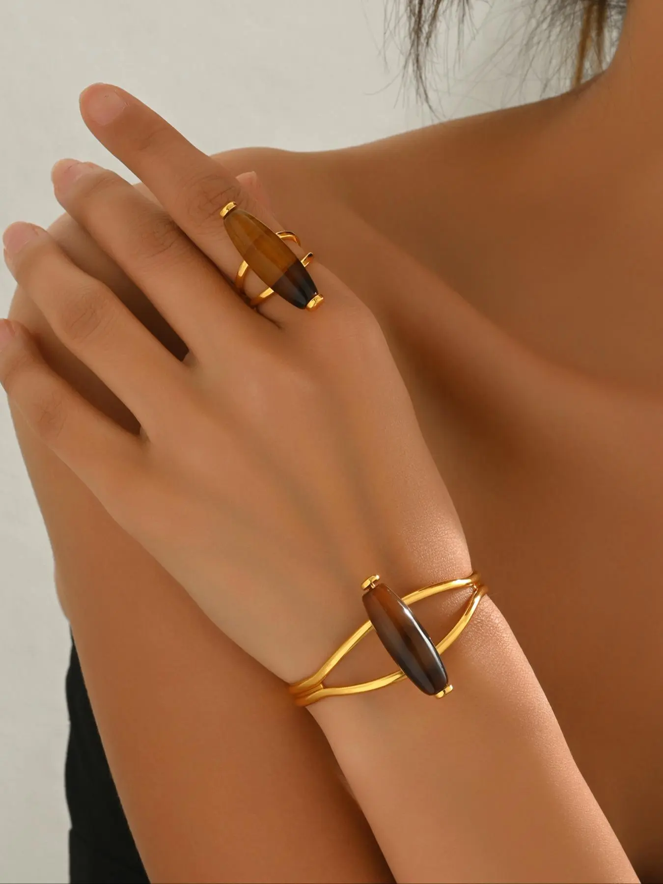 Vintage Boho Ring and Cuff Bangle Set