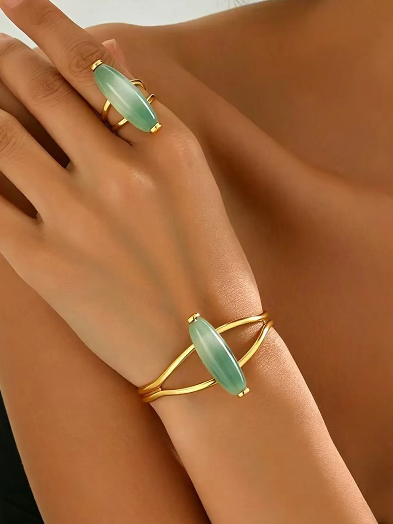 Vintage Boho Ring and Cuff Bangle Set