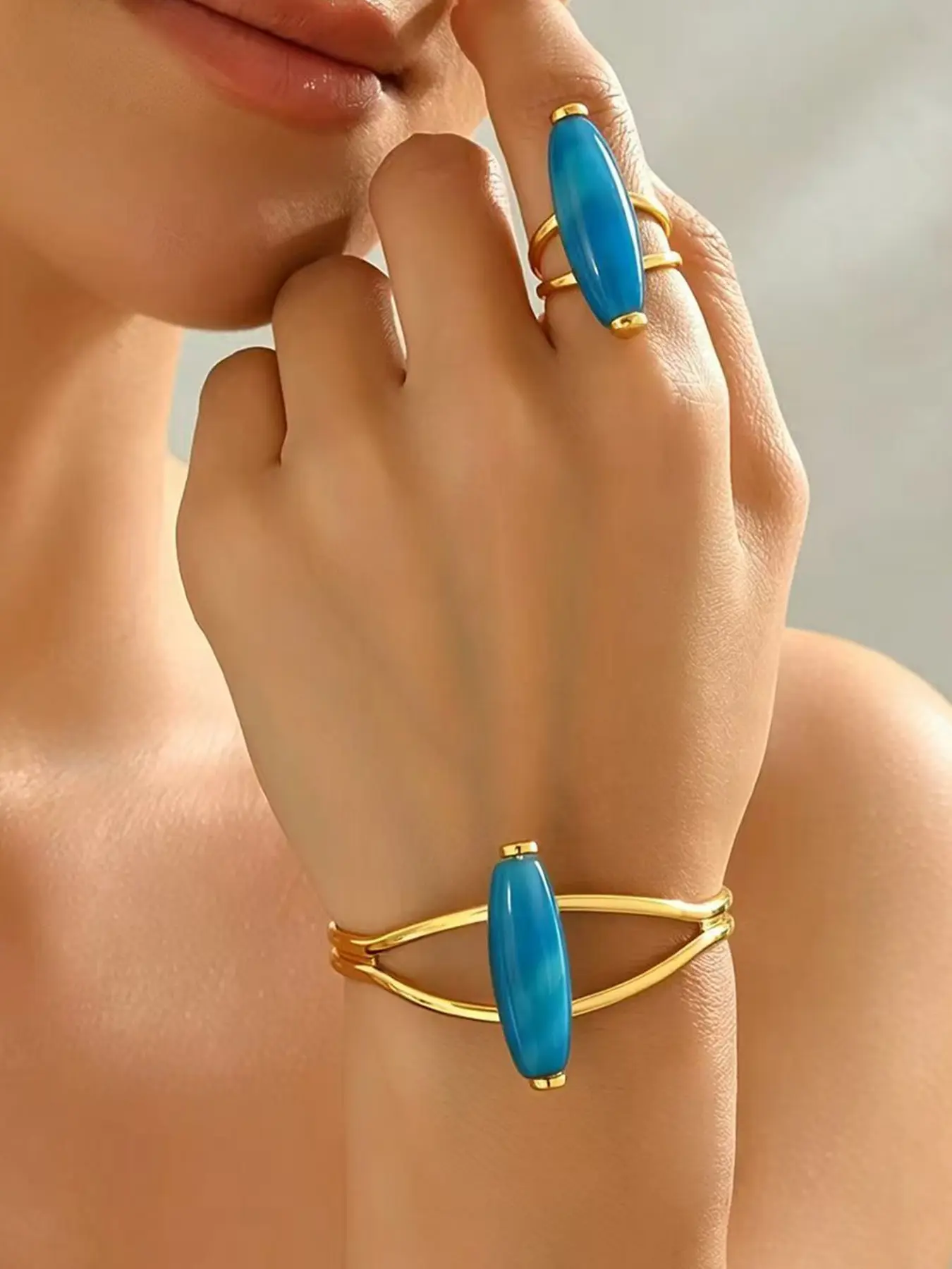 Vintage Boho Ring and Cuff Bangle Set