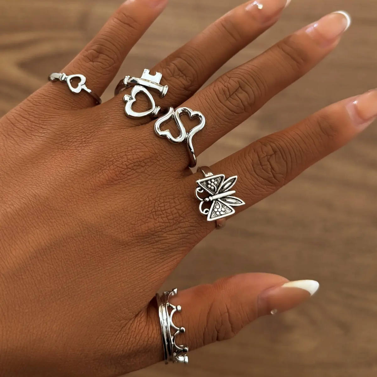 5pc Heart Butterfly Ring Set