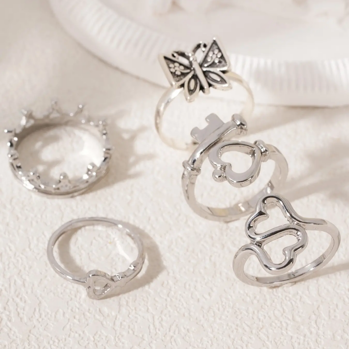 5pc Heart Butterfly Ring Set