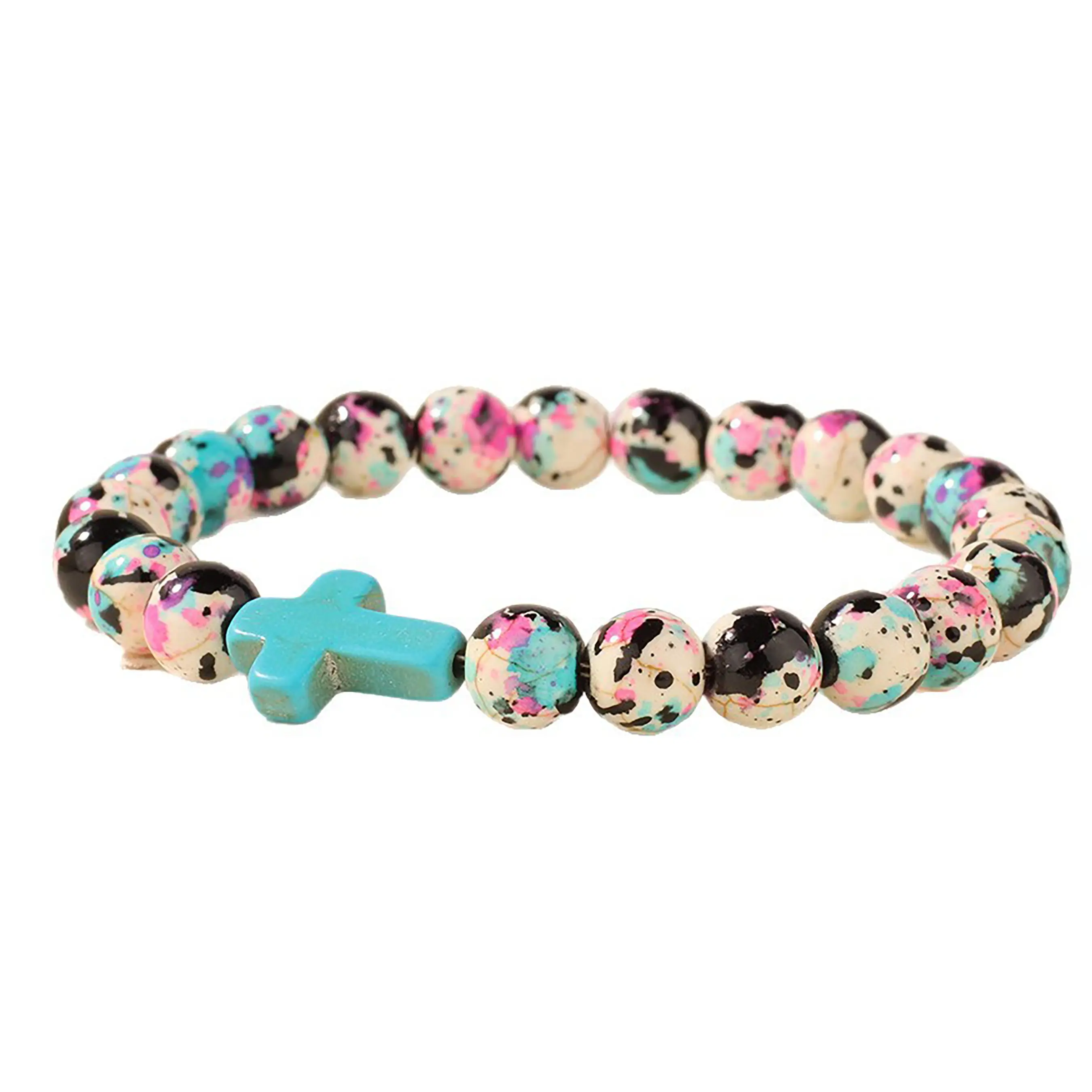 Natural Stone Cross Beaded Bracelet