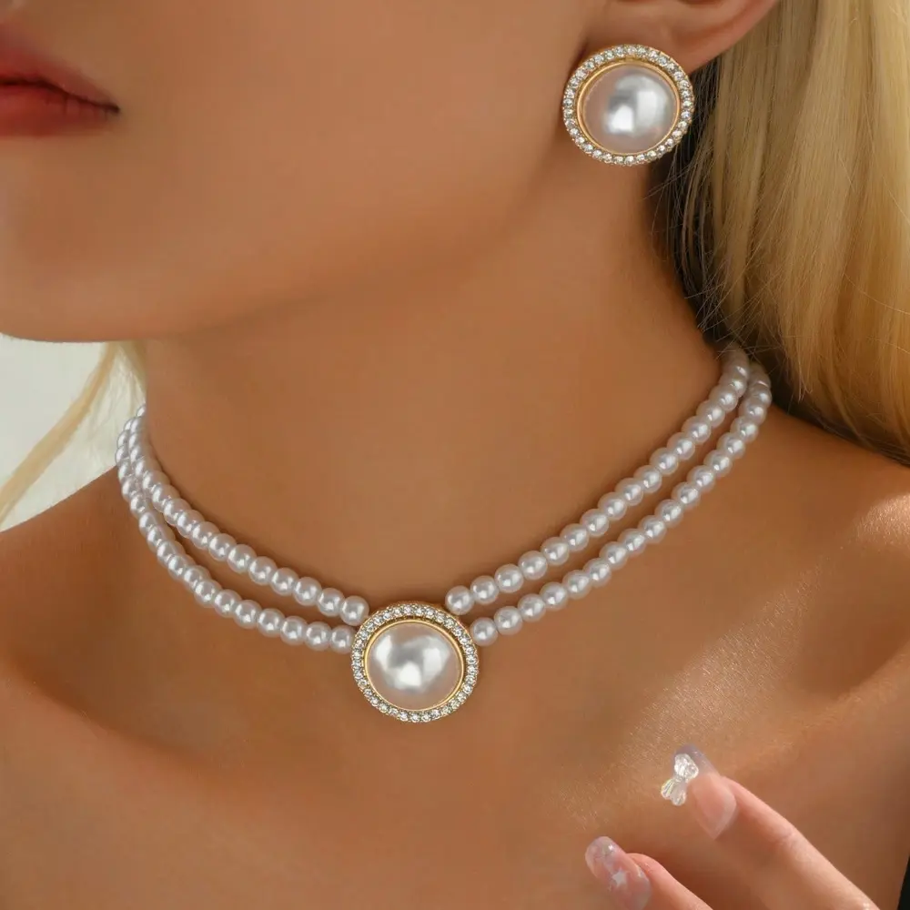 Round Pearl Necklace and Earrings Set