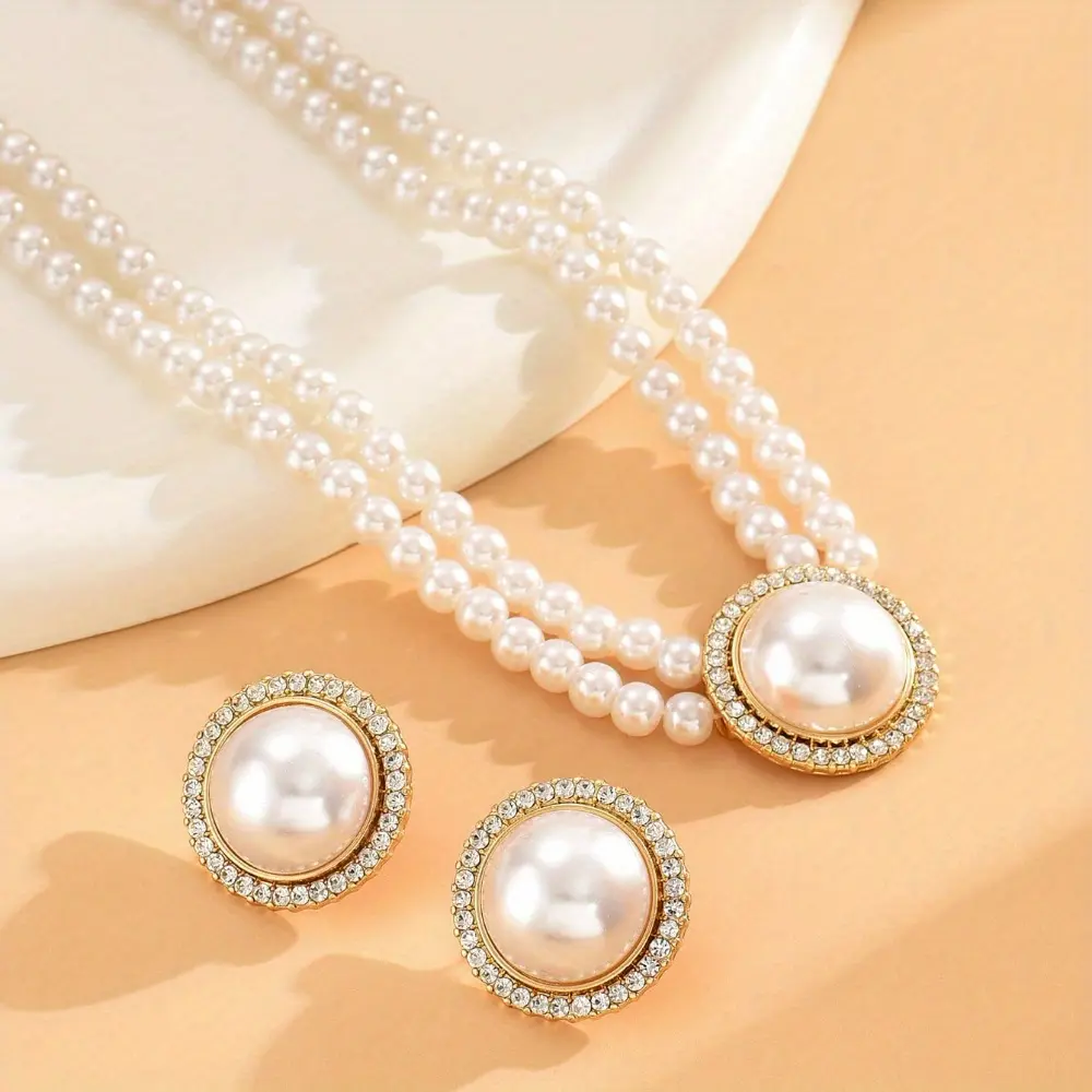 Round Pearl Necklace and Earrings Set
