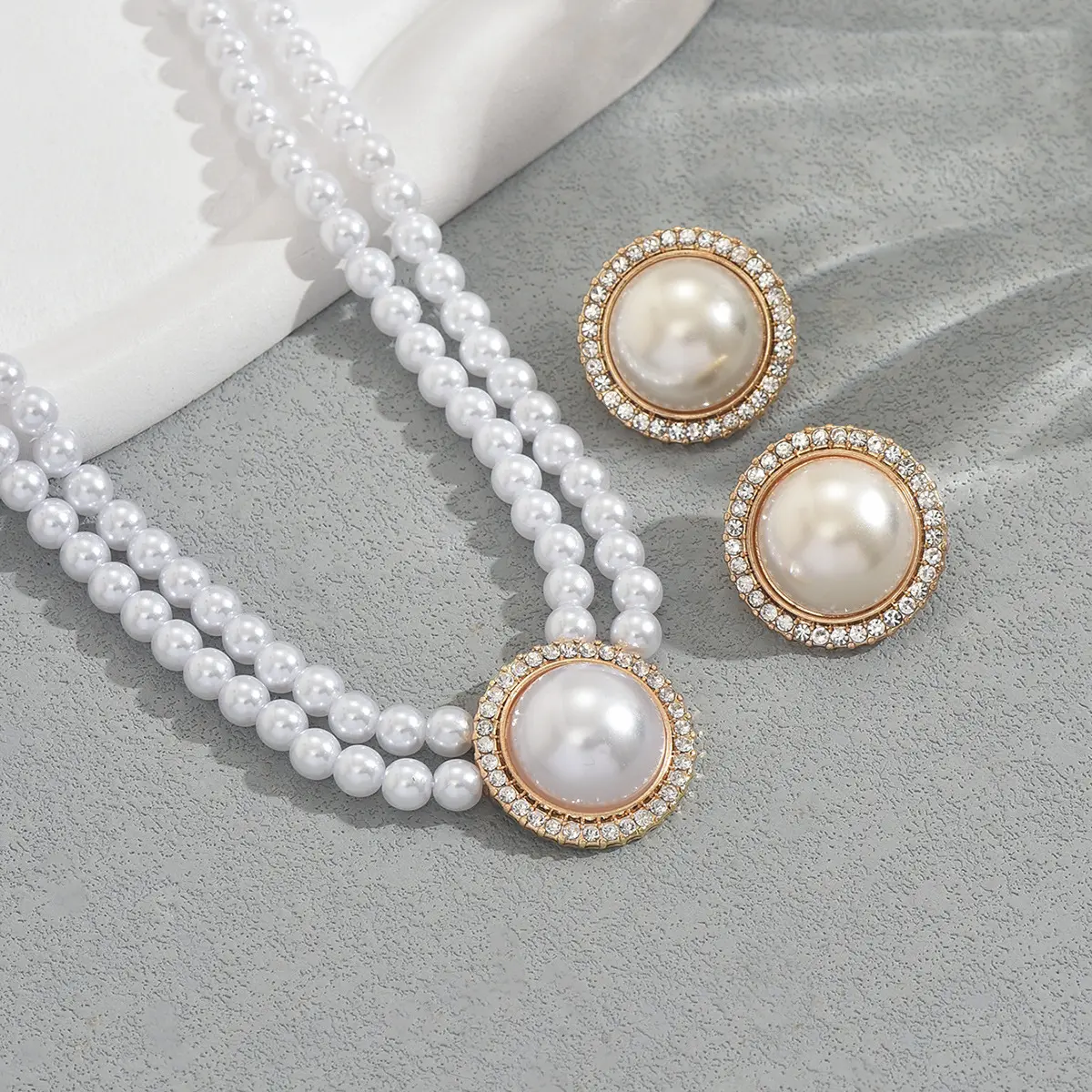 Round Pearl Necklace and Earrings Set