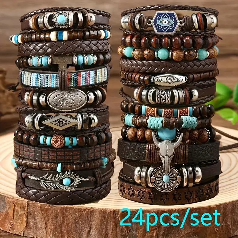 24pc Retro Turquoise Bracelet Set