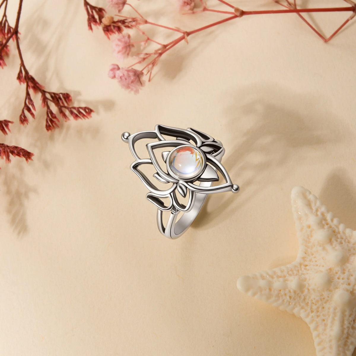 Lotus Moonstone Ring