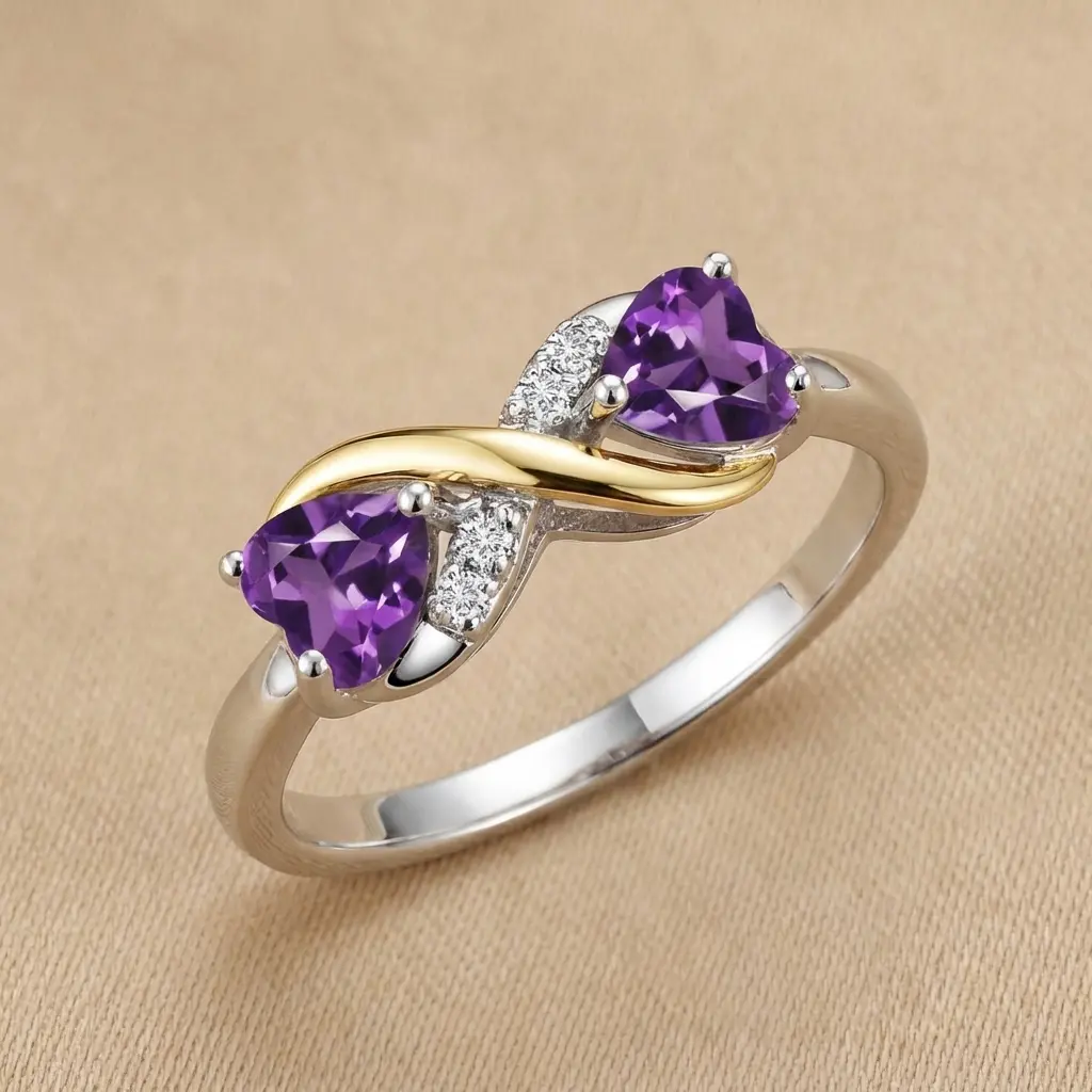 Purple Double Hearts Ring