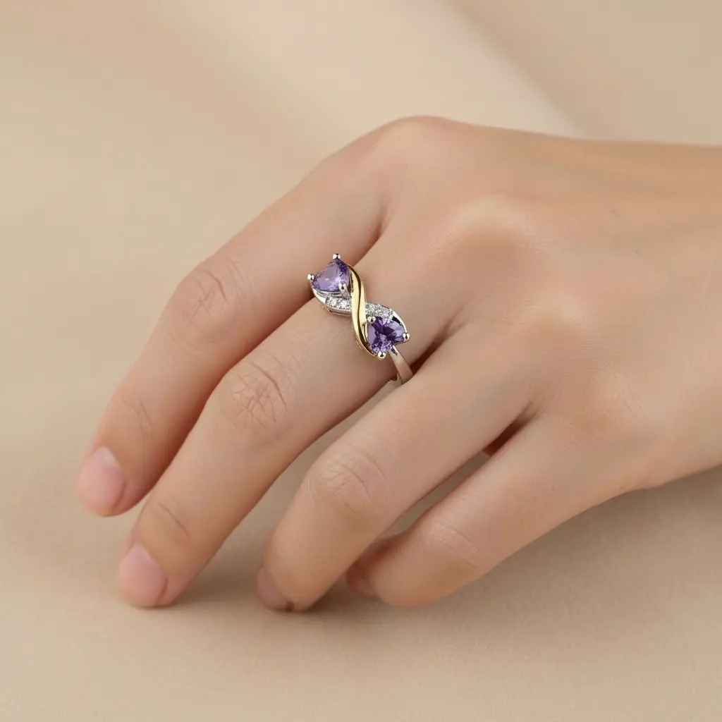 Purple Double Hearts Ring
