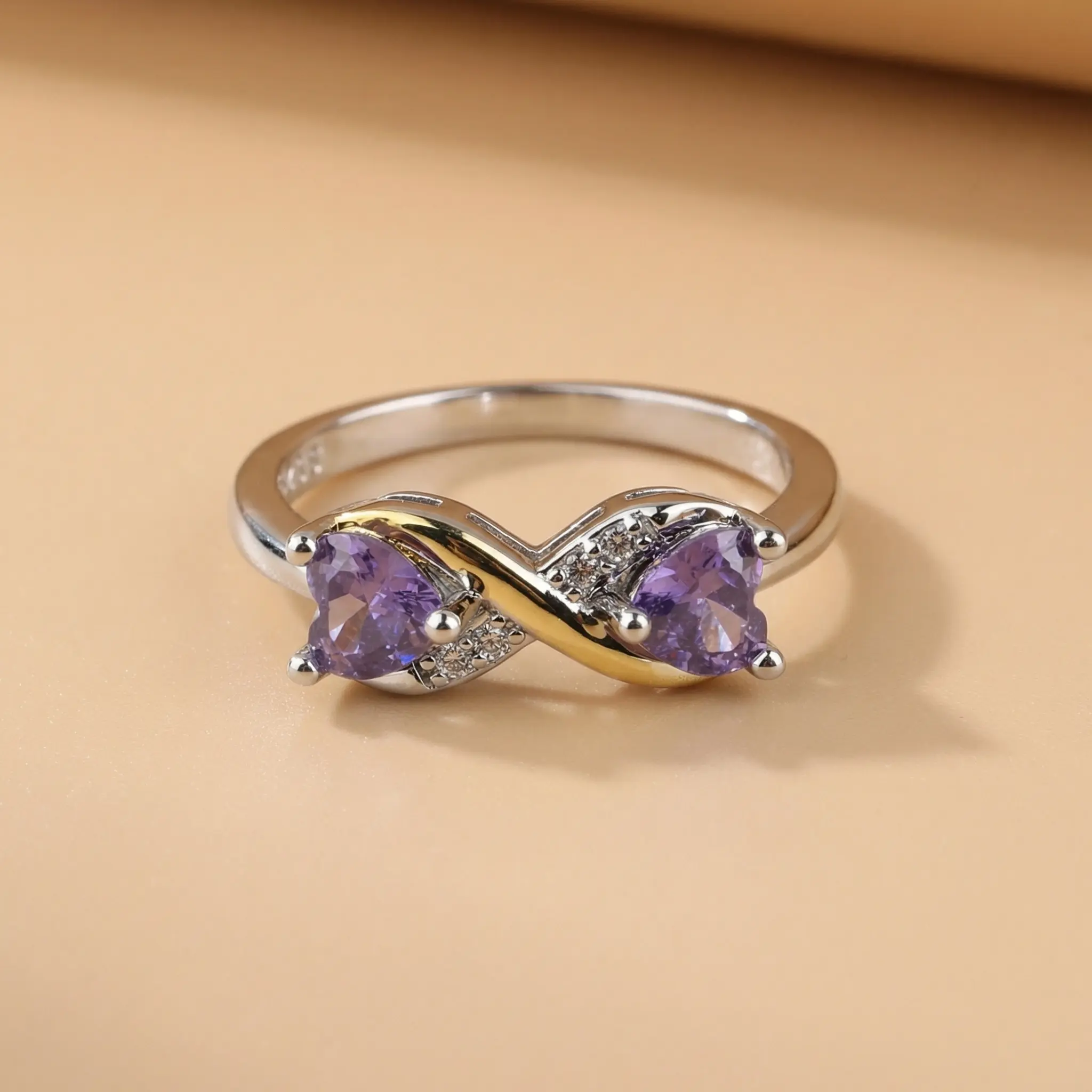 Purple Double Hearts Ring