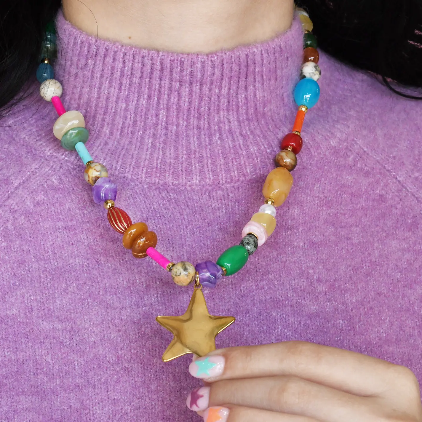 Golden Star Beaded Necklace