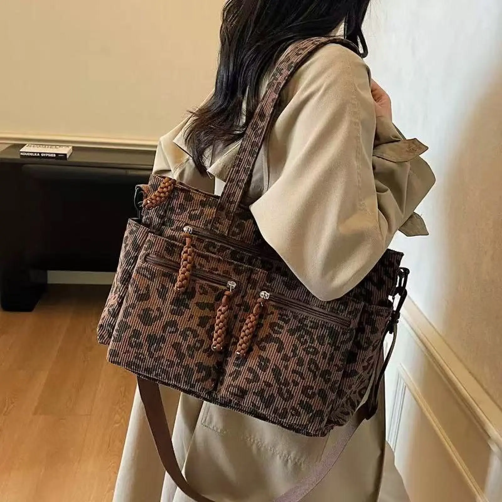 Leopard Print Corduroy Tote Bag