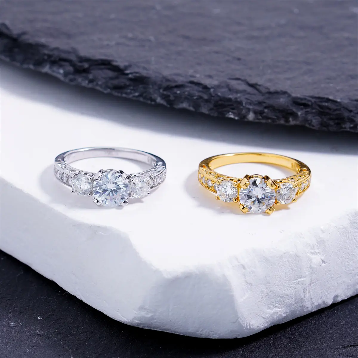 Elevated Three Stone Ring