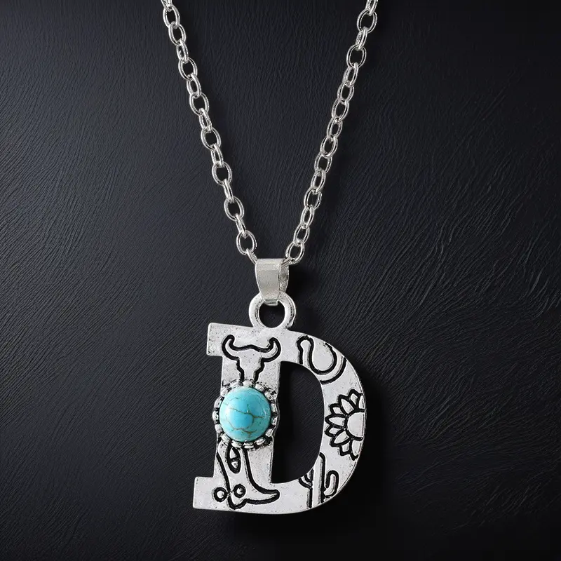Boho Turquoise Accented Letter Initial Necklace