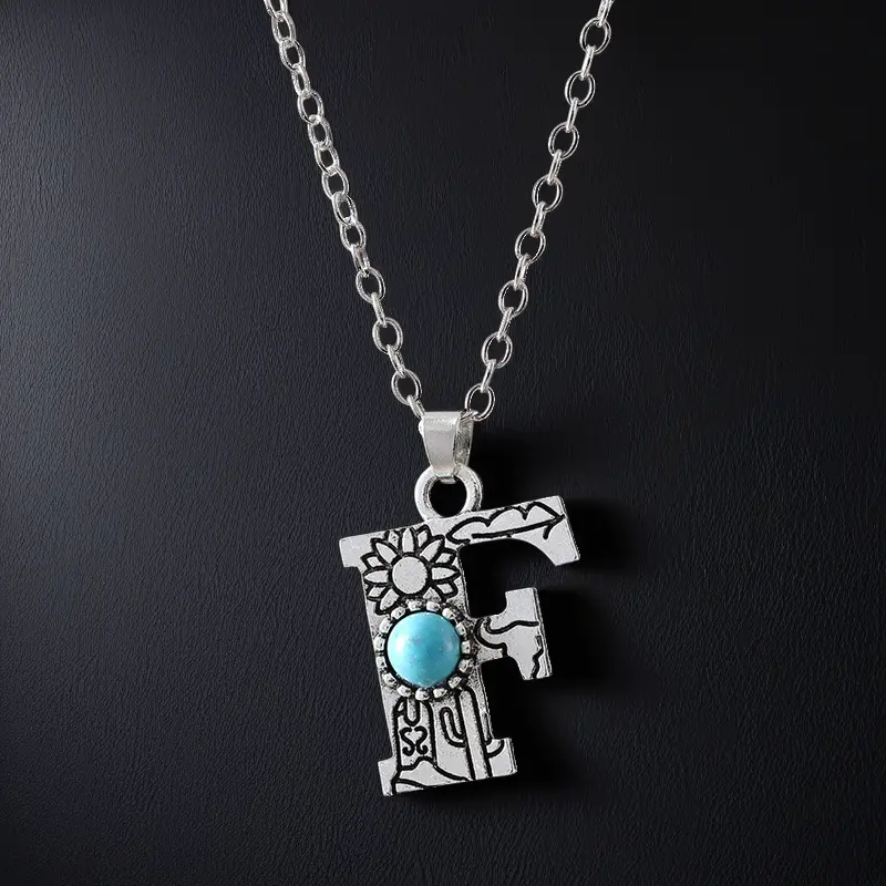 Boho Turquoise Accented Letter Initial Necklace