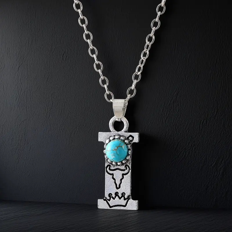 Boho Turquoise Accented Letter Initial Necklace