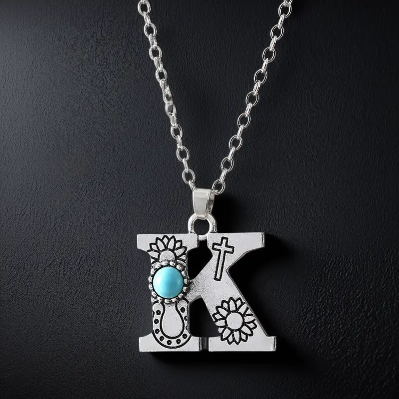 Boho Turquoise Accented Letter Initial Necklace