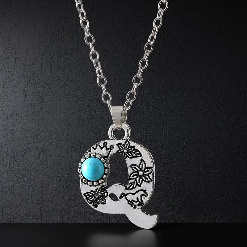 Boho Turquoise Accented Letter Initial Necklace