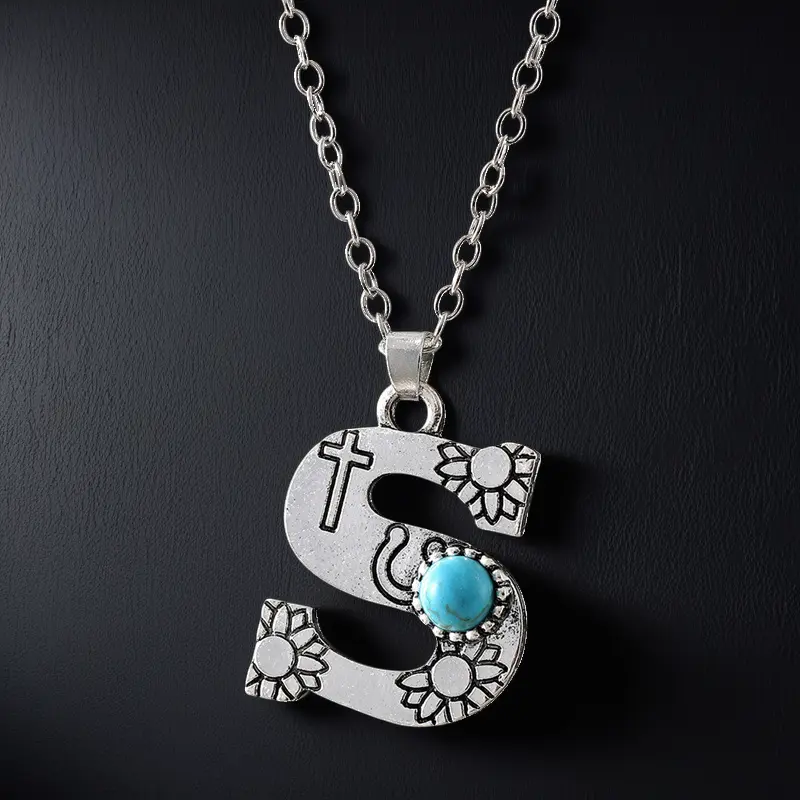 Boho Turquoise Accented Letter Initial Necklace