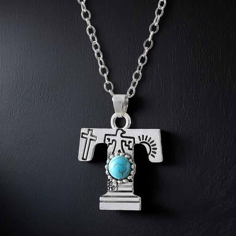 Boho Turquoise Accented Letter Initial Necklace