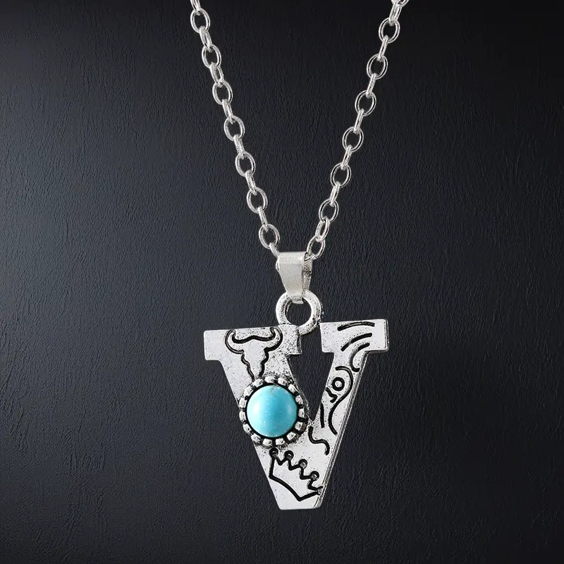 Boho Turquoise Accented Letter Initial Necklace