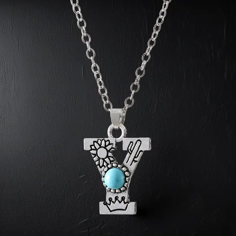 Boho Turquoise Accented Letter Initial Necklace