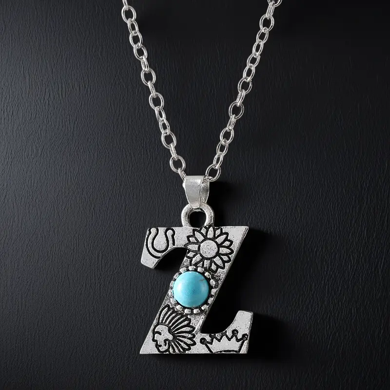 Boho Turquoise Accented Letter Initial Necklace