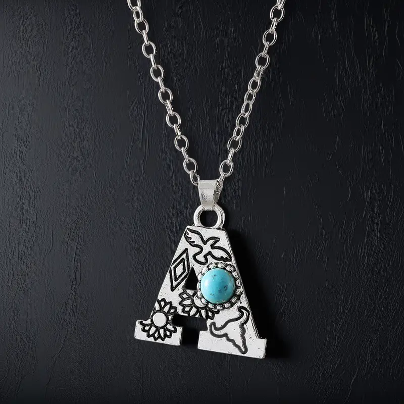 Boho Turquoise Accented Letter Initial Necklace
