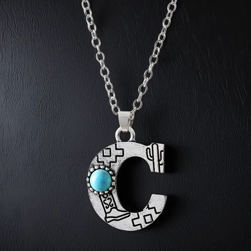 Boho Turquoise Accented Letter Initial Necklace
