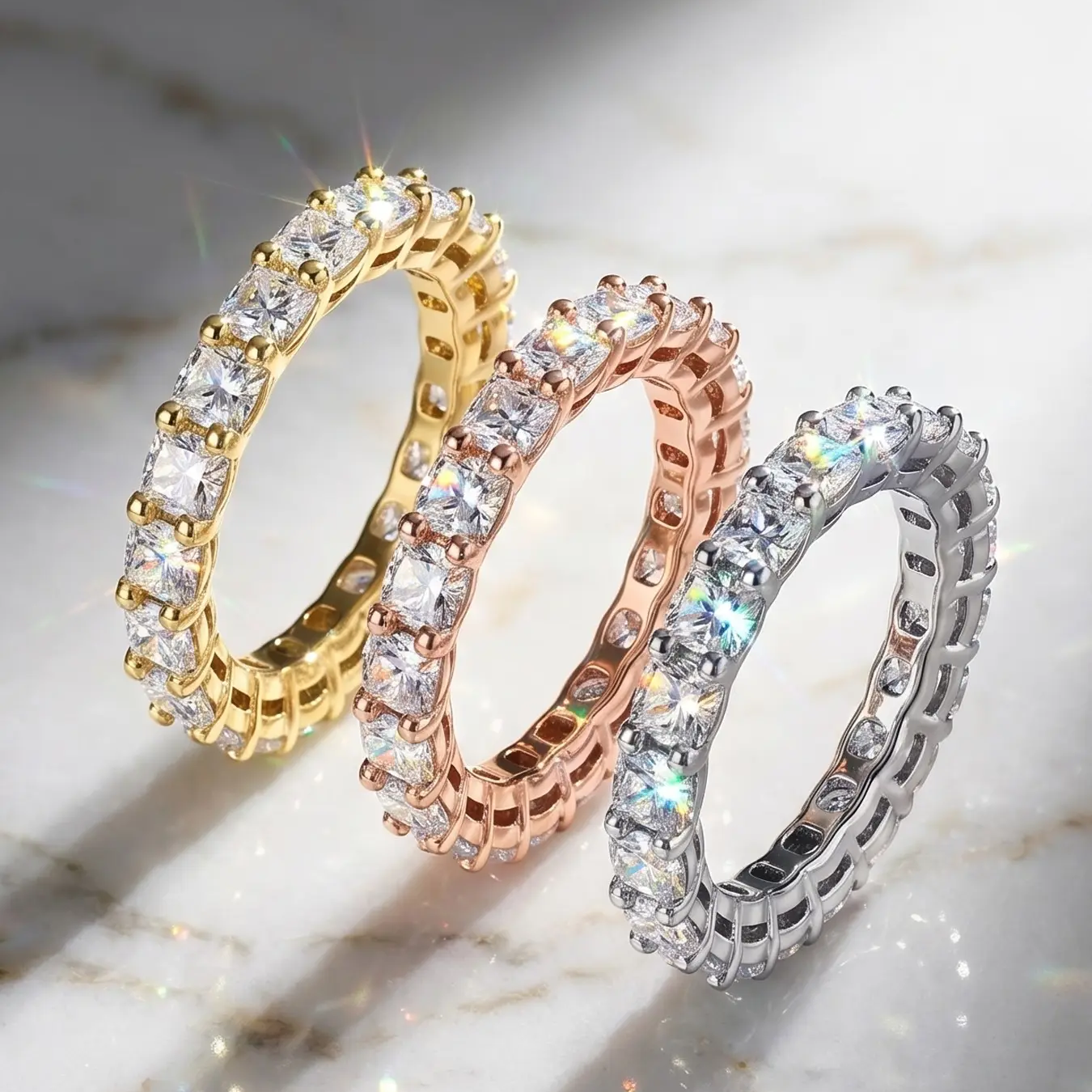 2pc Paved Eternity Ring Set