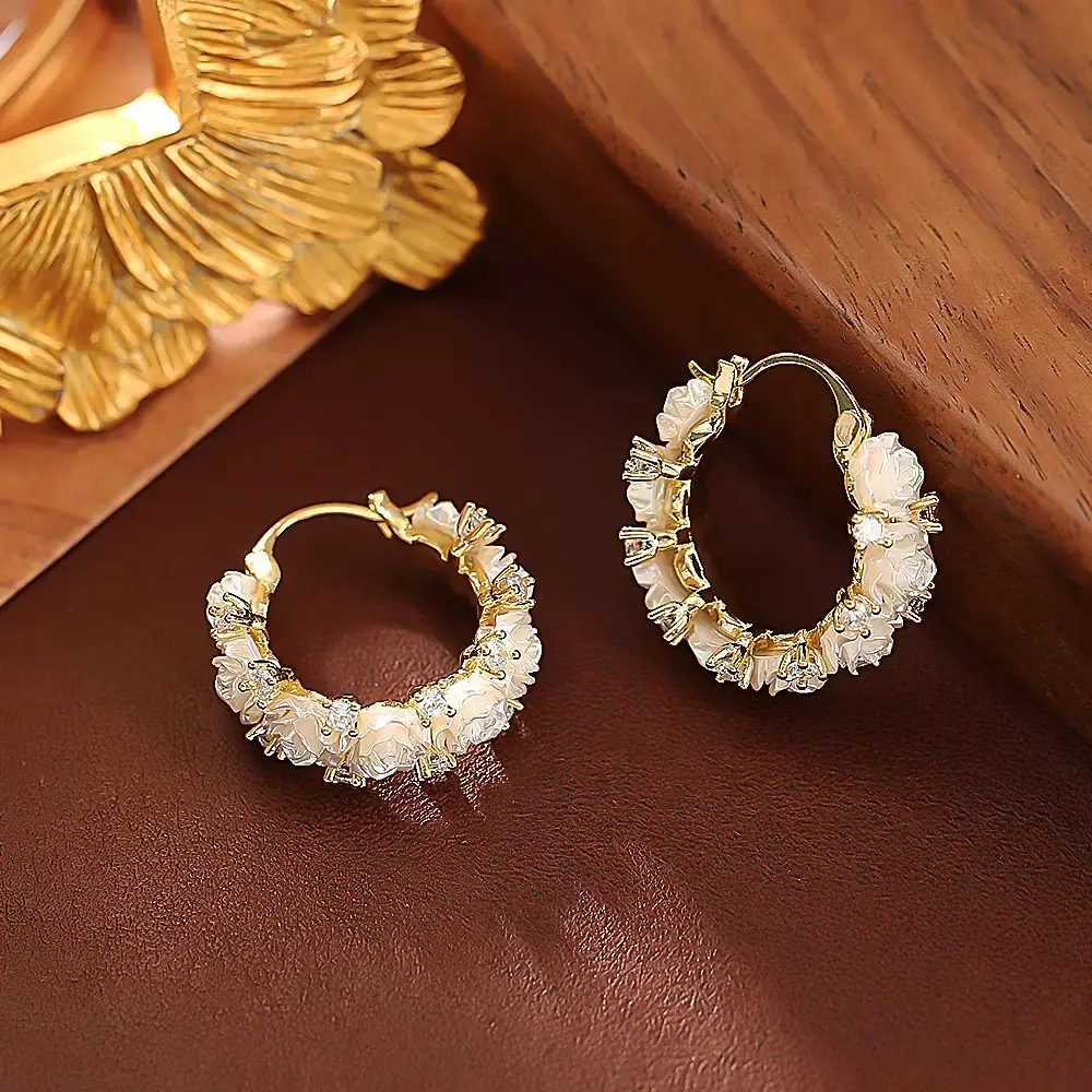 White Floral Hoop Earrings