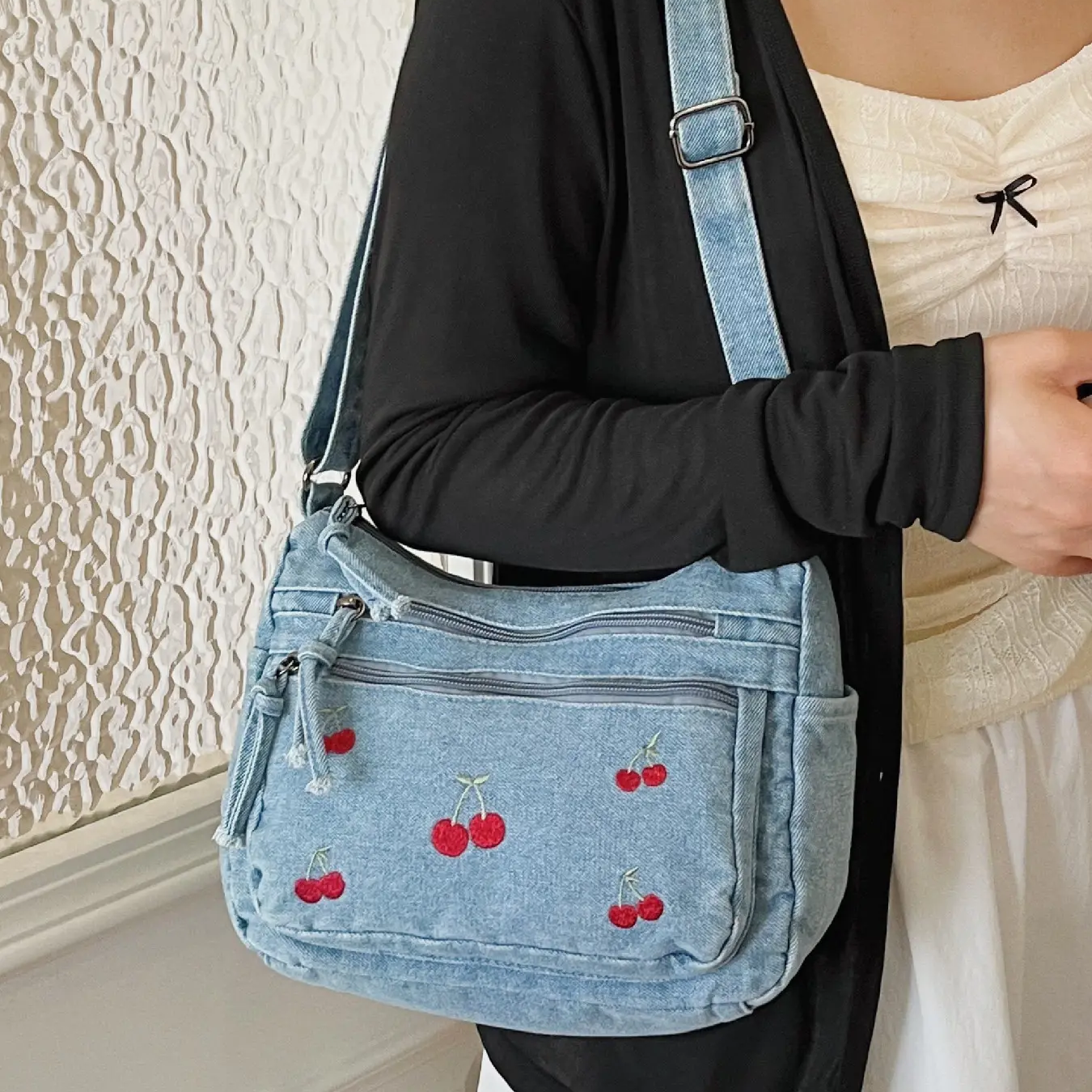 Cherry Denim Bag