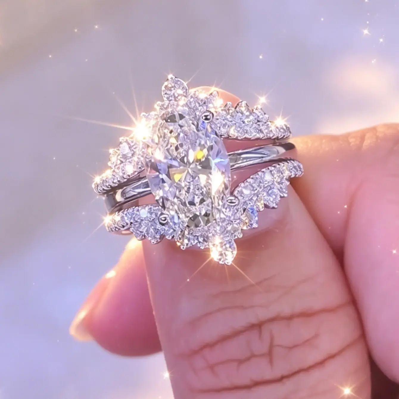 2pc Oval Gem Ring Set