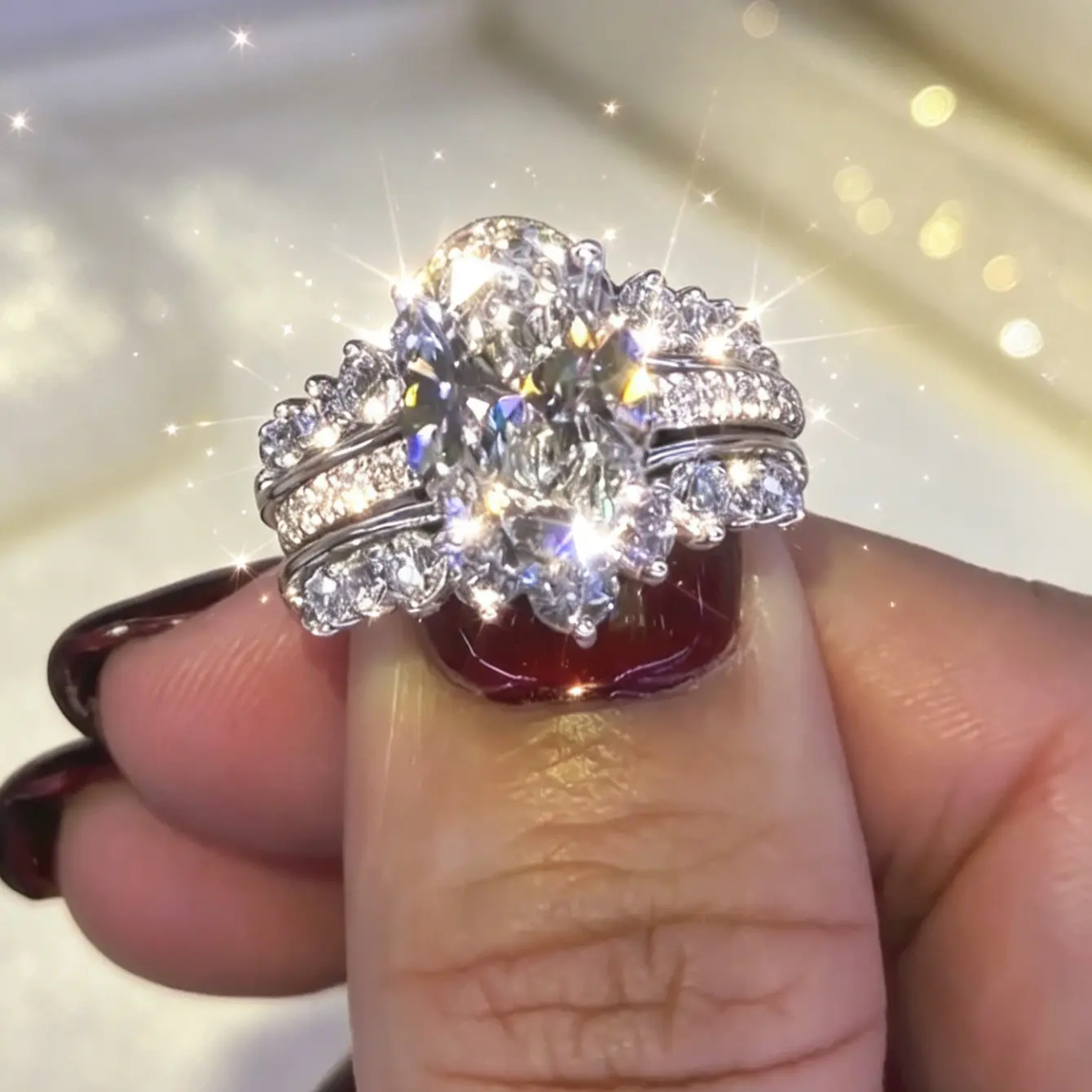 2pc Oval Gem Ring Set