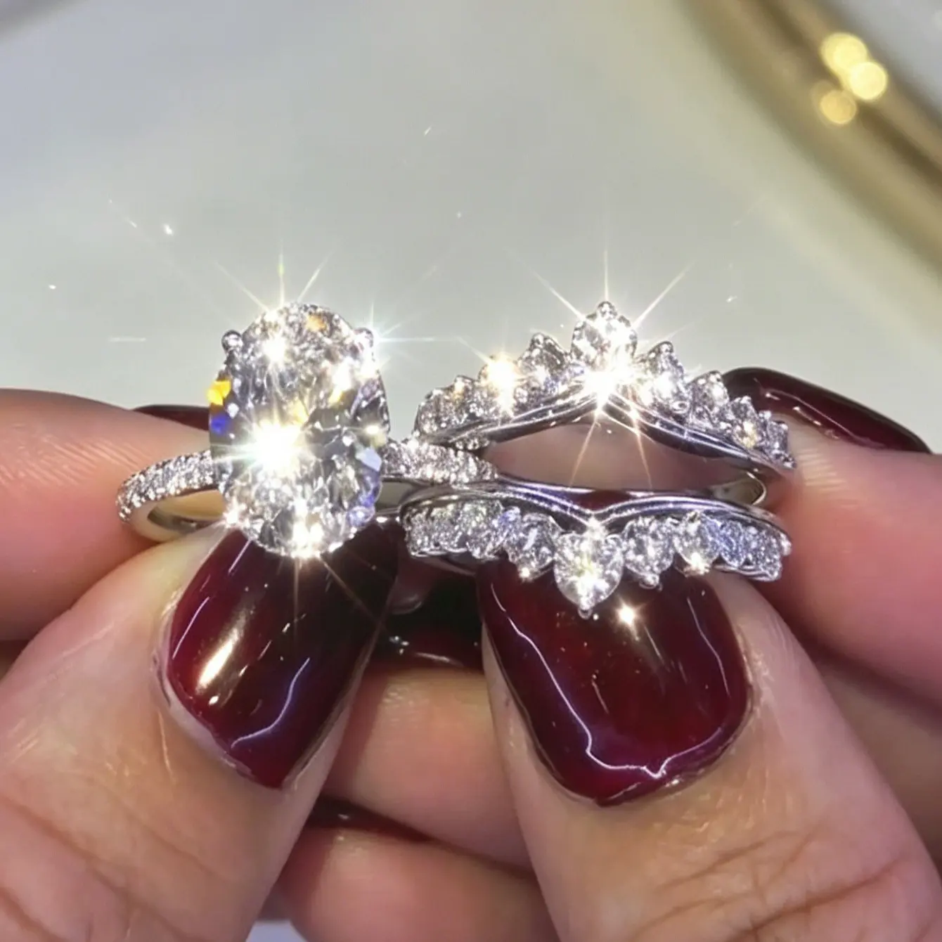 2pc Oval Gem Ring Set
