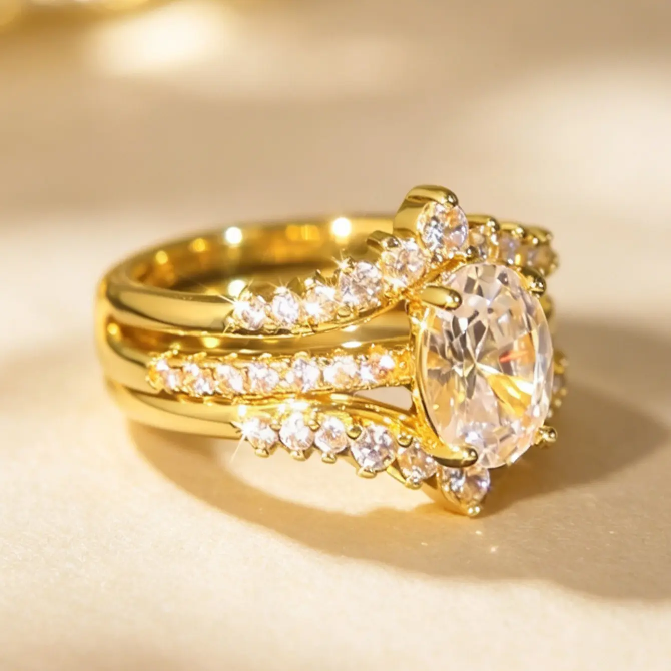2pc Oval Gem Ring Set