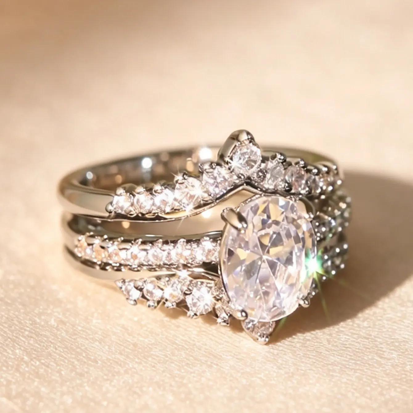 2pc Oval Gem Ring Set